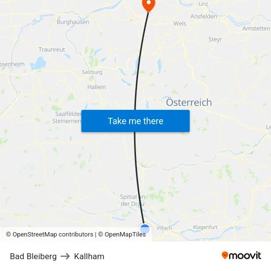 Bad Bleiberg to Kallham map