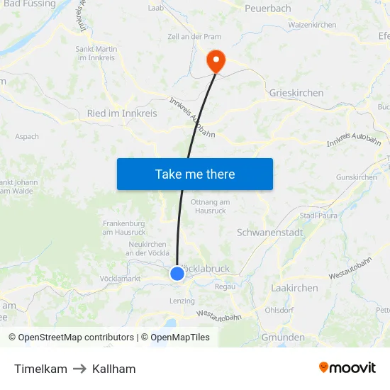 Timelkam to Kallham map