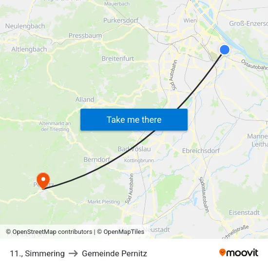 11., Simmering to Gemeinde Pernitz map
