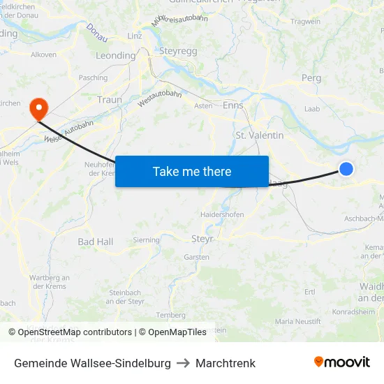 Gemeinde Wallsee-Sindelburg to Marchtrenk map
