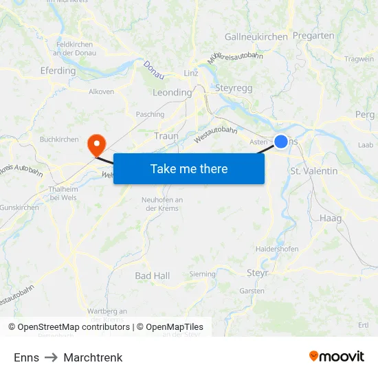 Enns to Marchtrenk map