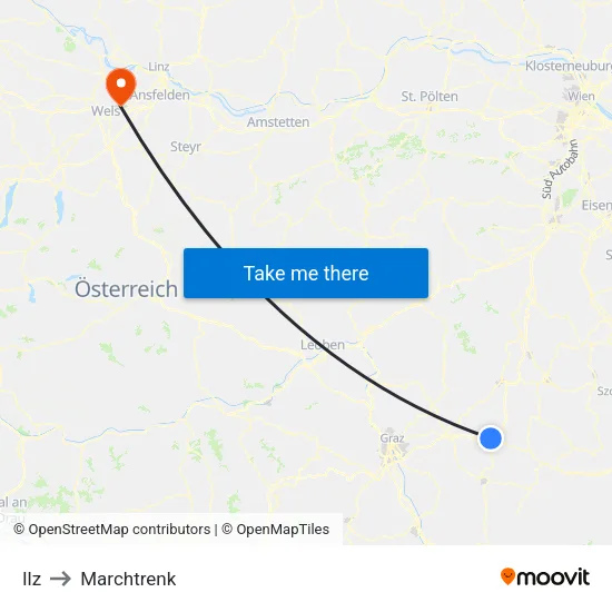 Ilz to Marchtrenk map