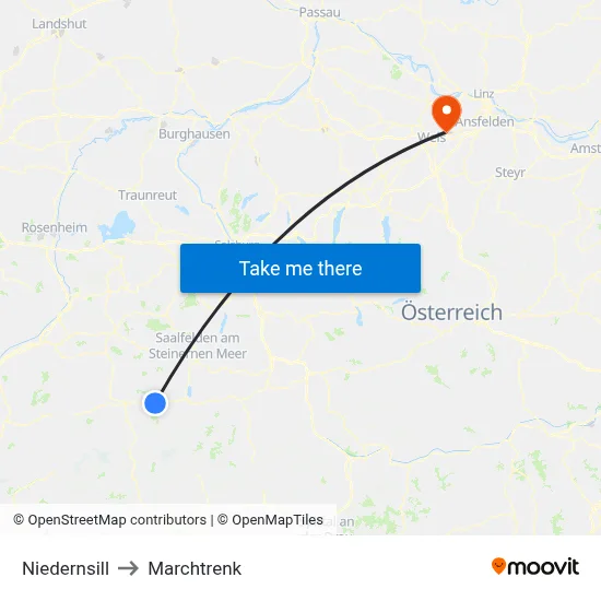 Niedernsill to Marchtrenk map