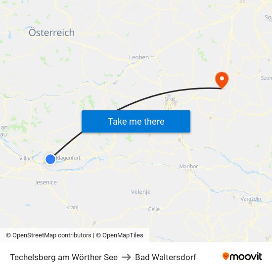 Techelsberg am Wörther See to Bad Waltersdorf map