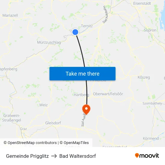 Gemeinde Prigglitz to Bad Waltersdorf map