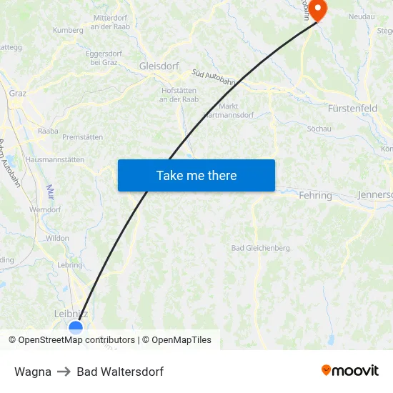 Wagna to Bad Waltersdorf map