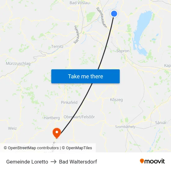 Gemeinde Loretto to Bad Waltersdorf map