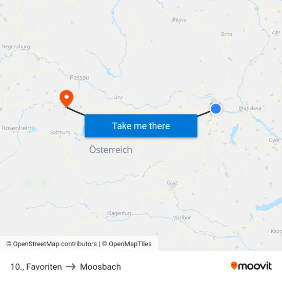 10., Favoriten to Moosbach map