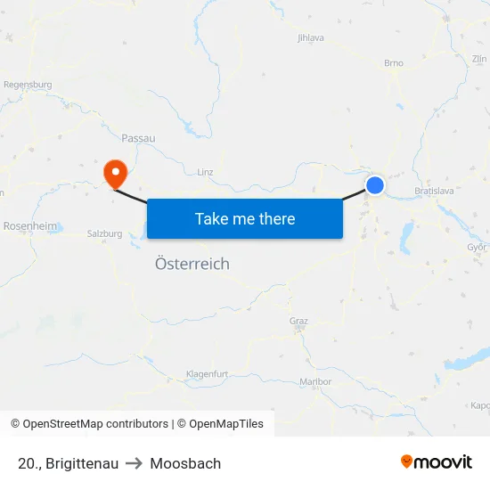 20., Brigittenau to Moosbach map