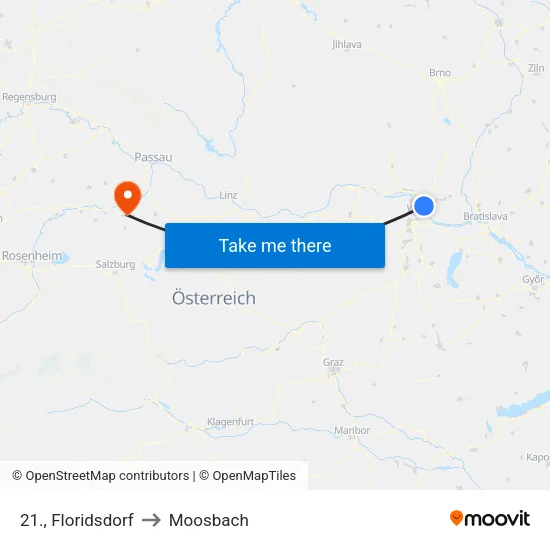 21., Floridsdorf to Moosbach map