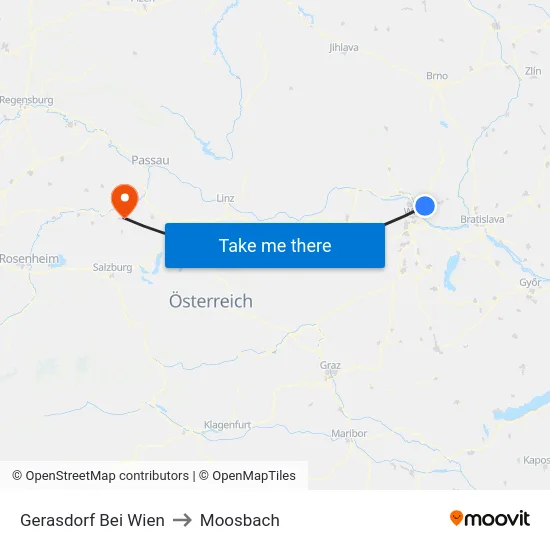 Gerasdorf Bei Wien to Moosbach map