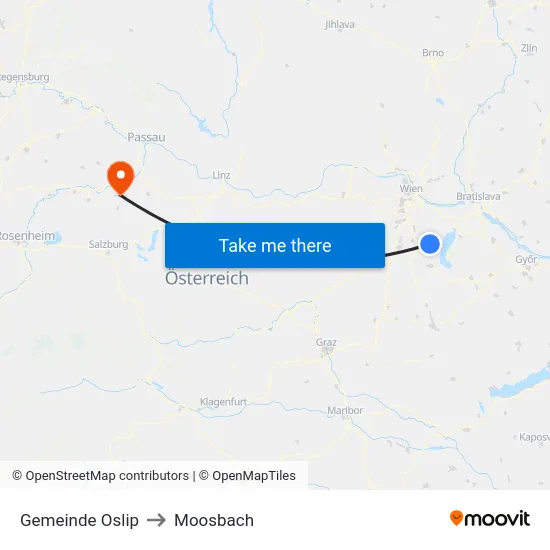 Gemeinde Oslip to Moosbach map