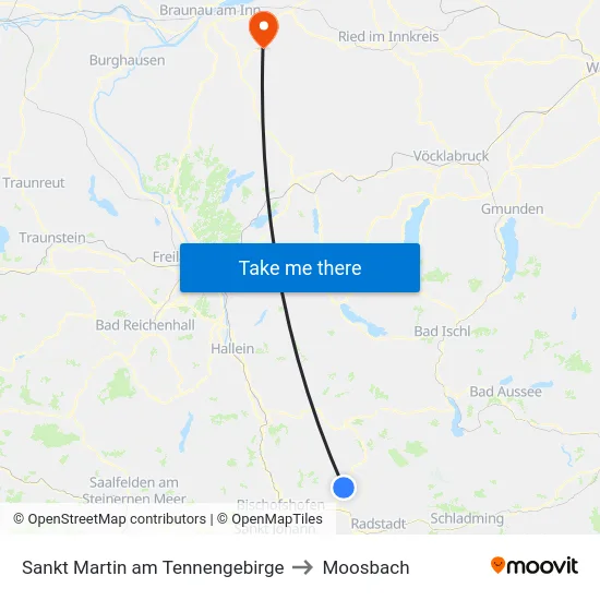 Sankt Martin am Tennengebirge to Moosbach map