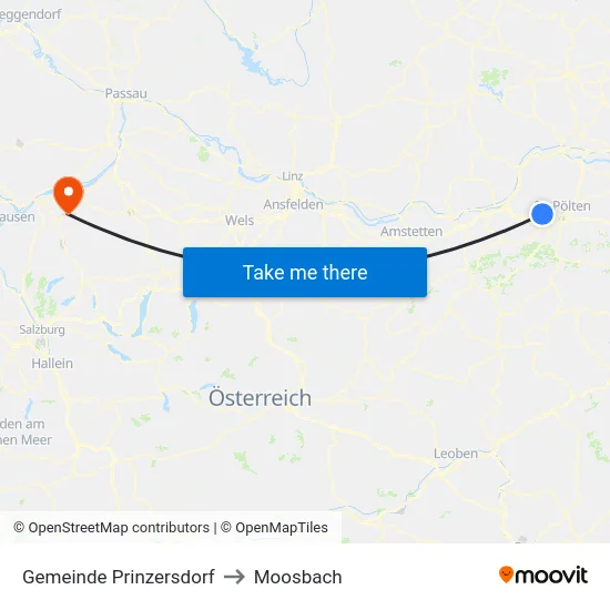 Gemeinde Prinzersdorf to Moosbach map