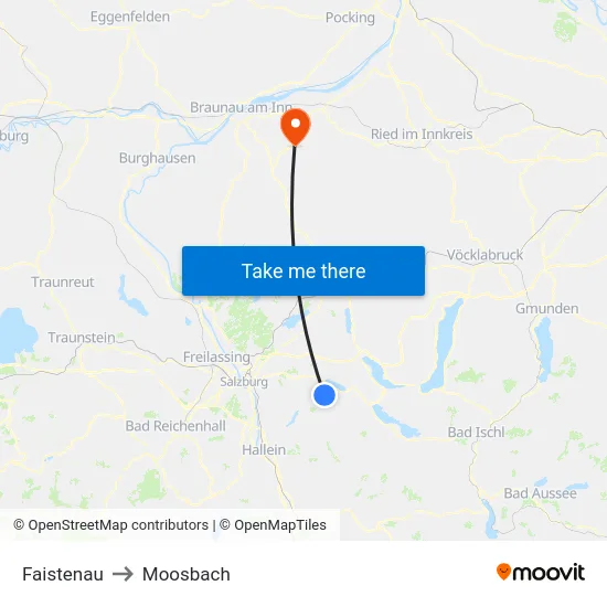 Faistenau to Moosbach map