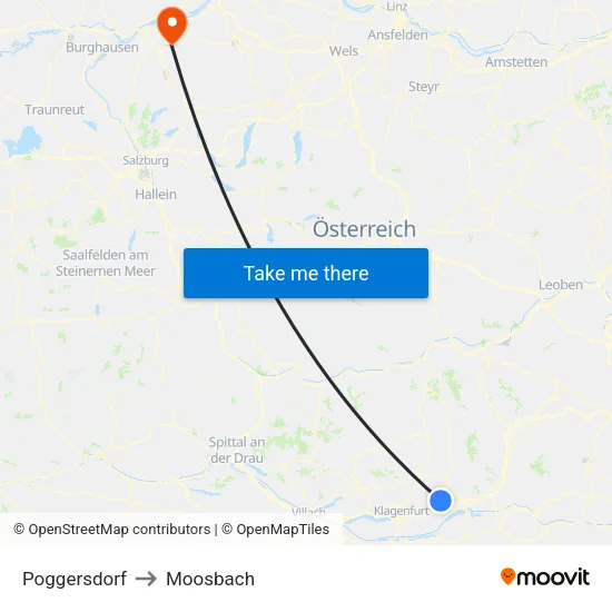 Poggersdorf to Moosbach map