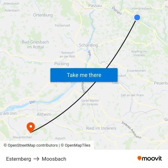 Esternberg to Moosbach map