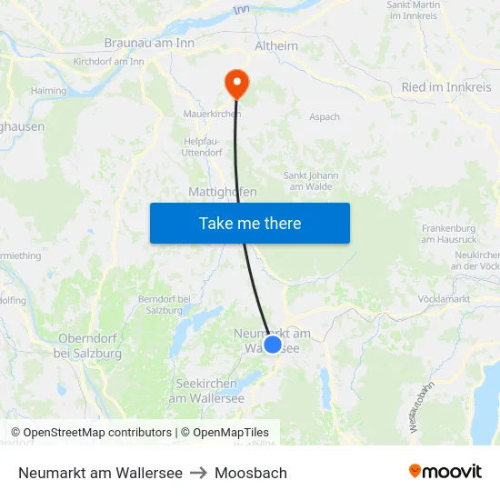 Neumarkt am Wallersee to Moosbach map