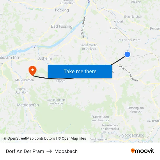Dorf An Der Pram to Moosbach map