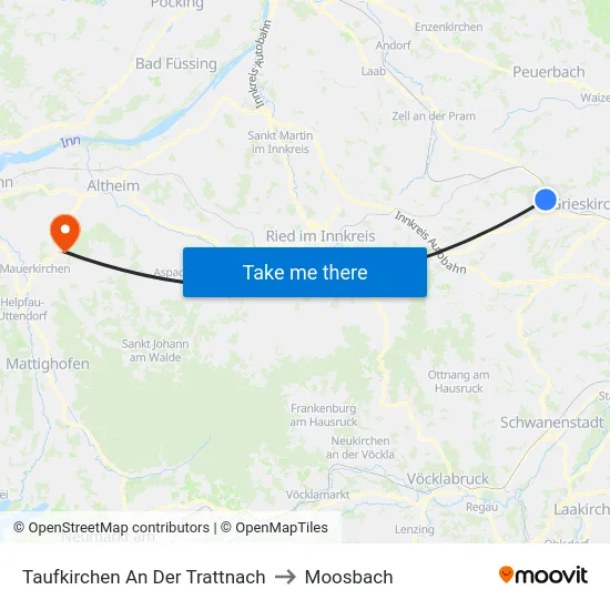 Taufkirchen An Der Trattnach to Moosbach map