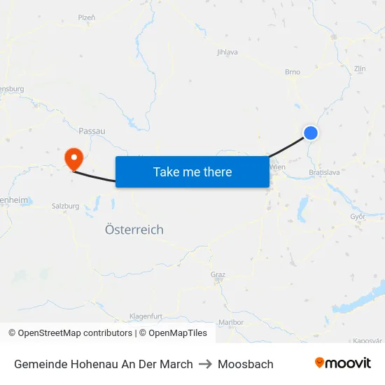 Gemeinde Hohenau An Der March to Moosbach map
