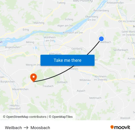 Weilbach to Moosbach map