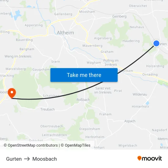 Gurten to Moosbach map