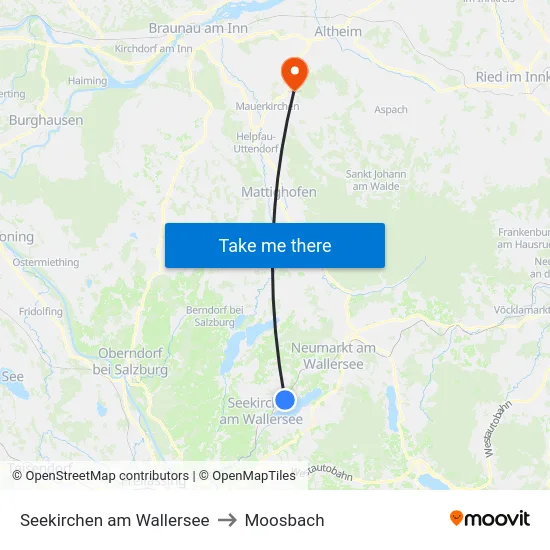 Seekirchen am Wallersee to Moosbach map