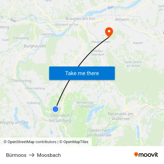 Bürmoos to Moosbach map