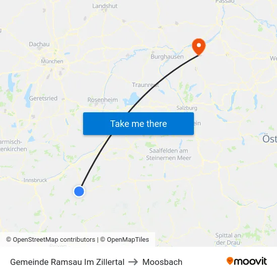 Gemeinde Ramsau Im Zillertal to Moosbach map