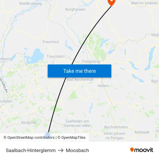 Saalbach-Hinterglemm to Moosbach map