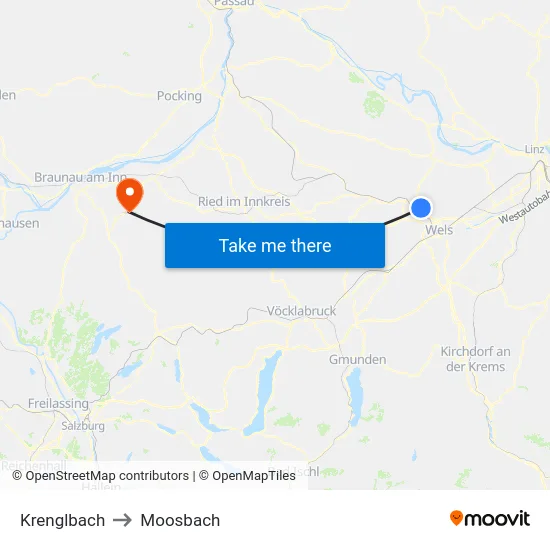 Krenglbach to Moosbach map