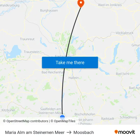 Maria Alm am Steinernen Meer to Moosbach map