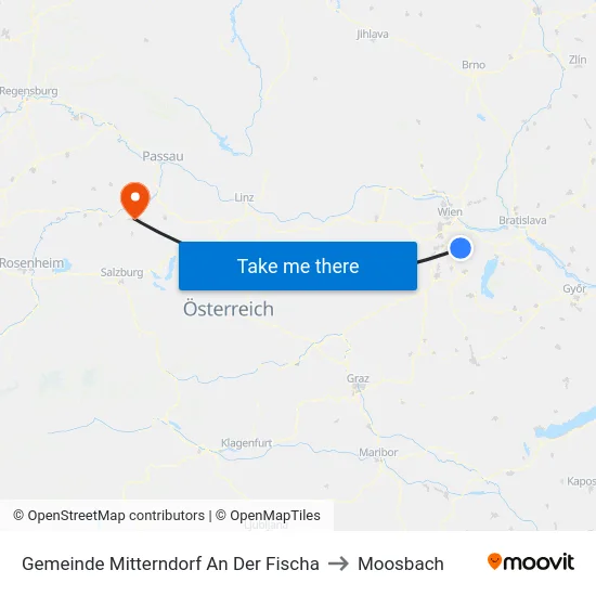 Gemeinde Mitterndorf An Der Fischa to Moosbach map