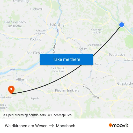 Waldkirchen am Wesen to Moosbach map