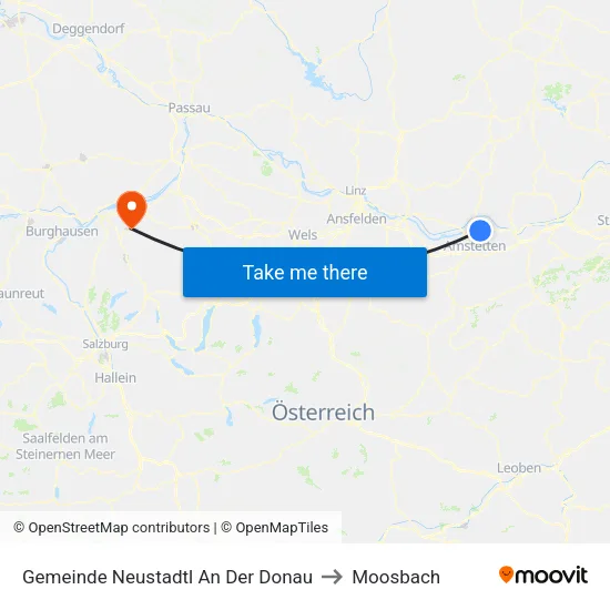 Gemeinde Neustadtl An Der Donau to Moosbach map