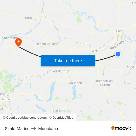 Sankt Marien to Moosbach map