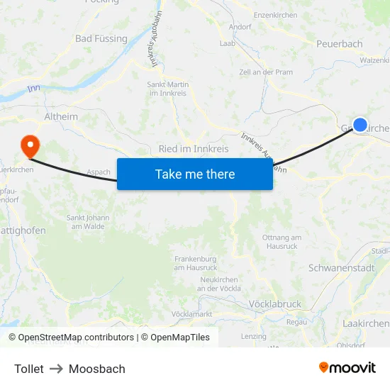 Tollet to Moosbach map