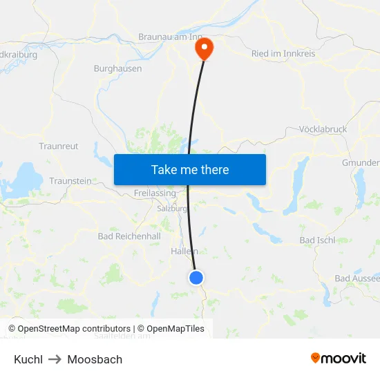 Kuchl to Moosbach map
