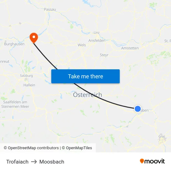 Trofaiach to Moosbach map