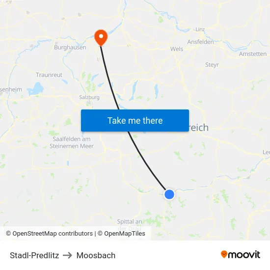 Stadl-Predlitz to Moosbach map