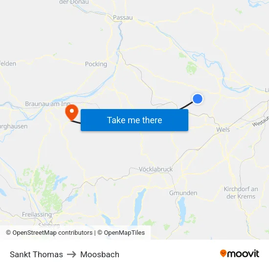 Sankt Thomas to Moosbach map