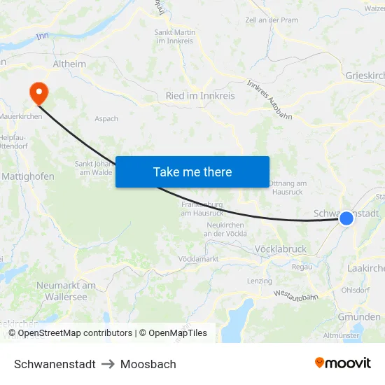Schwanenstadt to Moosbach map