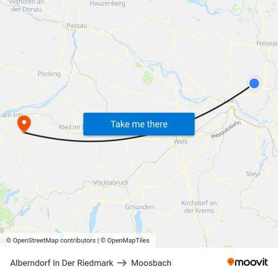 Alberndorf In Der Riedmark to Moosbach map