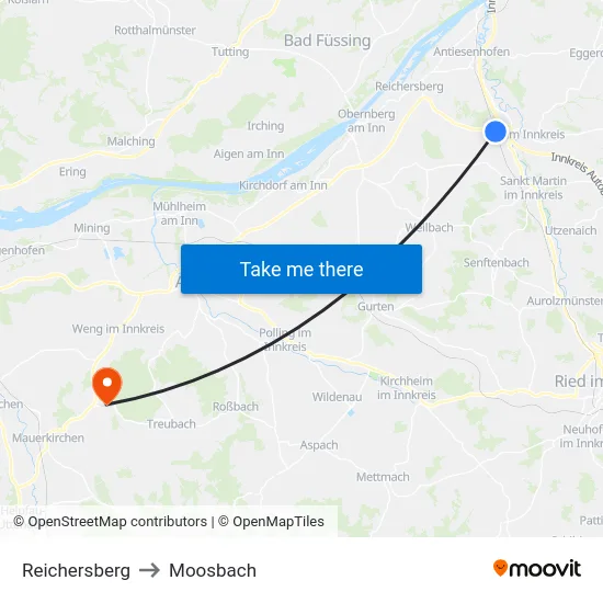 Reichersberg to Moosbach map