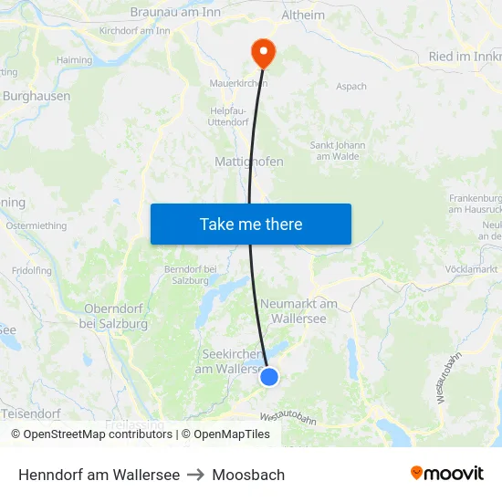 Henndorf am Wallersee to Moosbach map