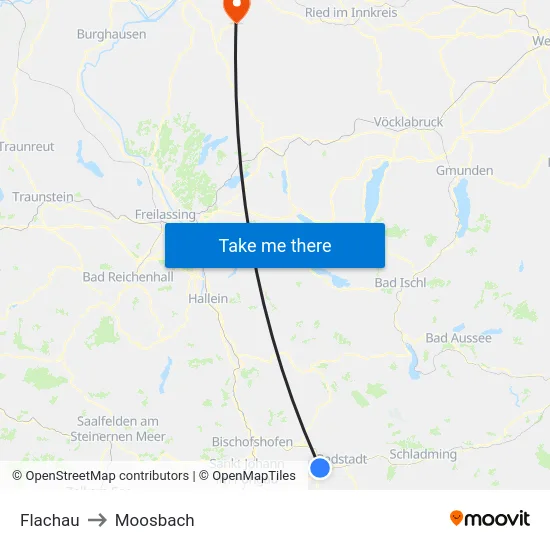 Flachau to Moosbach map