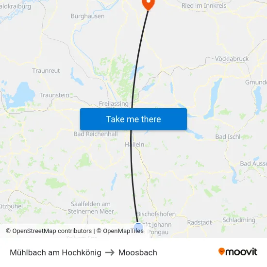 Mühlbach am Hochkönig to Moosbach map