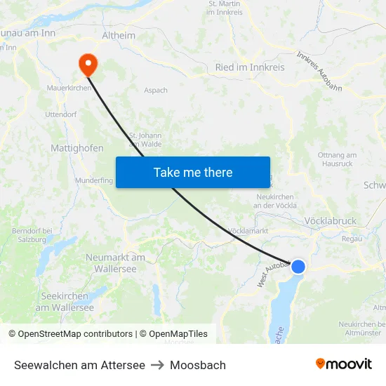 Seewalchen am Attersee to Moosbach map