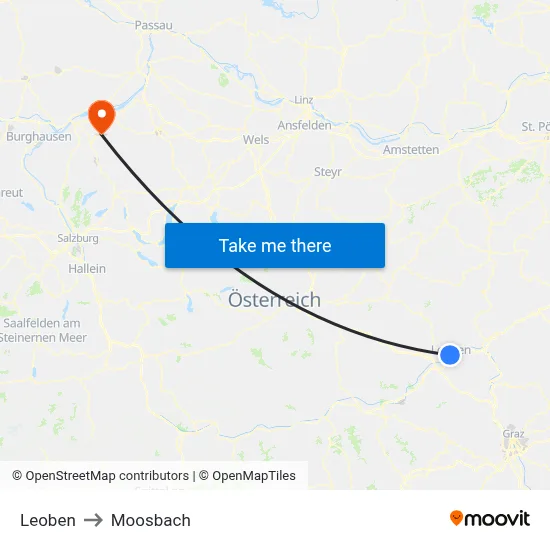 Leoben to Moosbach map